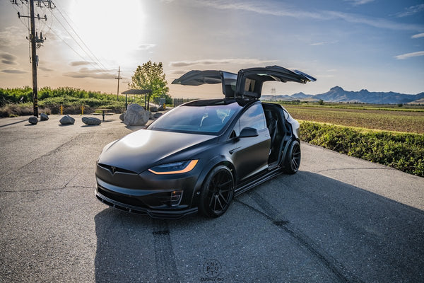 Tesla Model X P100D 100D 90D 75D 60D Performance Long Range Base 2016-2021 with Aftermarket Parts - Side Skirts Carbon Fiber / FRP from CMST Tuning