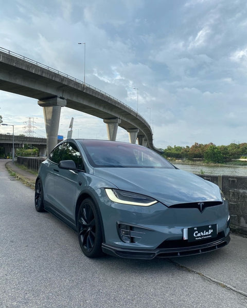 Tesla Model X P100D 100D 90D 75D 60D Performance Long Range Base 2016-2021 with Aftermarket Parts - Side Skirts Carbon Fiber / FRP from CMST Tuning