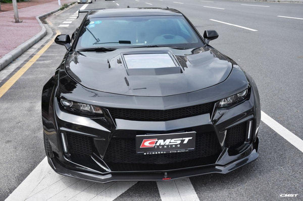 Camaro 6th Gen Z/28 2SS 1SS 3LT 2LT 1LT 2LS 1LS 2015-2024 & Camaro 6th Gen ZL1 2017-2024 with Aftermarket Parts - V2 Tempered Glass Clearview Style Hood Bonnet Carbon Fiber / FRP from CMST Tuning
