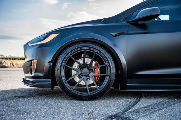 Tesla Model X P100D 100D 90D 75D 60D Performance Long Range Base 2016-2021 with Aftermarket Parts - Widebody Wheel Arches Carbon Fiber / FRP from CMST Tuning
