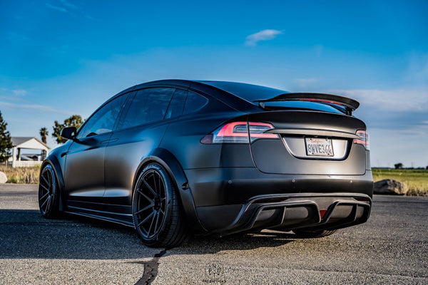 Tesla Model X P100D 100D 90D 75D 60D Performance Long Range Base 2016-2021 with Aftermarket Parts - Widebody Wheel Arches Carbon Fiber / FRP from CMST Tuning
