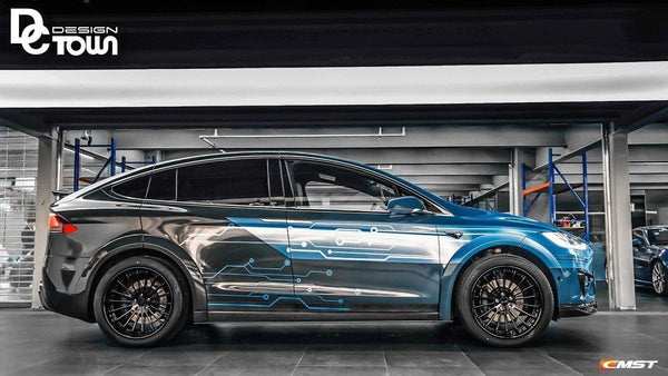 Tesla Model X P100D 100D 90D 75D 60D Performance Long Range Base 2016-2021 with Aftermarket Parts - Widebody Wheel Arches Carbon Fiber / FRP from CMST Tuning
