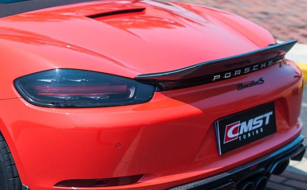 Porsche 718 Boxster Base S T GTS 2017-ON with Aftermarket Parts - V1 Style Rear Spoiler Carbon Fiber / FRP from CMST Tuning