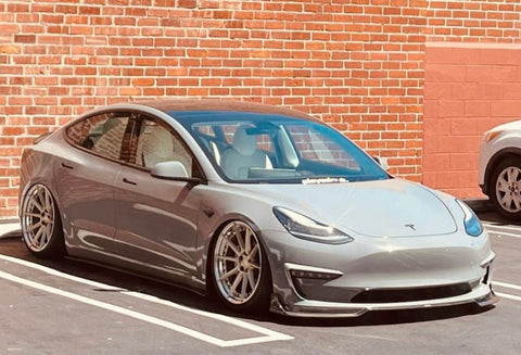 Tesla Model 3 Performance Long Range Standard Base 2017-2023 with Aftermarket Parts - V1 Style Front Lip Splitter Carbon Fiber / FRP from CMST Tuning
