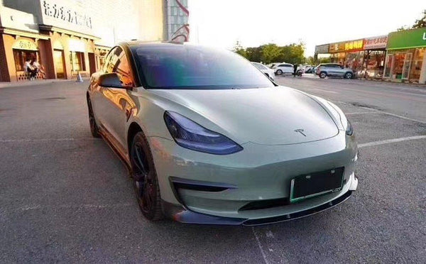 Tesla Model 3 Performance Long Range Standard Base 2017-2023 with Aftermarket Parts - V3 Style Front Lip Splitter Carbon Fiber / FRP from CMST Tuning
