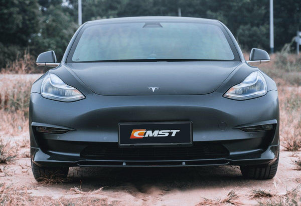 Tesla Model 3 Performance Long Range Standard Base 2017-2023 with Aftermarket Parts - V3 Style Front Lip Splitter Carbon Fiber / FRP from CMST Tuning
