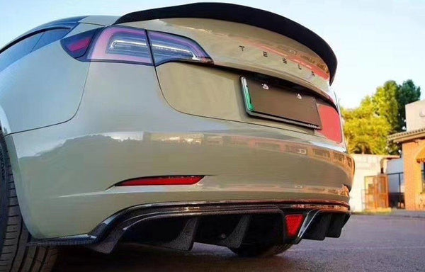 Tesla Model 3 Performance Long Range Standard Base 2017-2023 with Aftermarket Parts - V1 Style Rear Duck Bill Tail Spoiler  Carbon Fiber / FRP from CMST Tuning