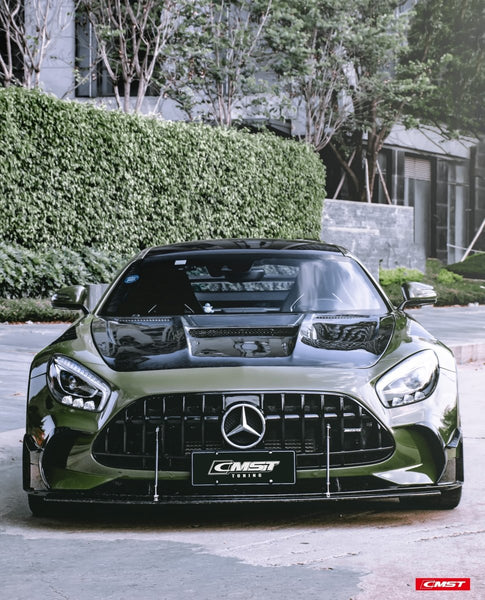 Mercedes Benz AMG GT GTS GTC GTR Pro Black Series C190 2016-2021 with Aftermarket Parts - Glass Clearview Style Vacuumed Carbon & FRP Hood Bonnet from  CMST Tuning