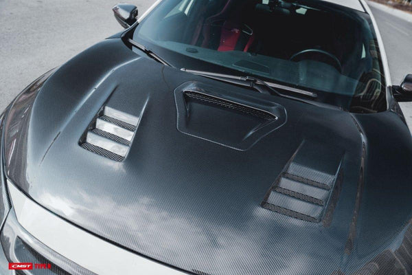 Honda Civic Type-R FK8 2017-2021 with Aftermarket Parts - V2 Vented Style Hood Bonnet Carbon Fiber / FRP from CMST Tuning 