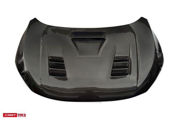 Honda Civic Type-R FK8 2017-2021 with Aftermarket Parts - V2 Vented Style Hood Bonnet Carbon Fiber / FRP from CMST Tuning 