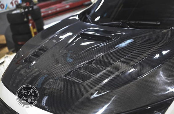 Honda Civic Type-R FK8 2017-2021 with Aftermarket Parts - V2 Vented Style Hood Bonnet Carbon Fiber / FRP from CMST Tuning 