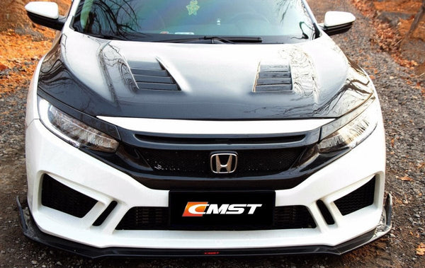 Honda Civic Type-R FK8 2017-2021 & Civic 10th Gen FC1/2/3/4/5/6/FK7 2017-2021 with Aftermarket Parts - V1 Style Front Grill & Eyelid Carbon Fiber/FRP from CMST Tuning 