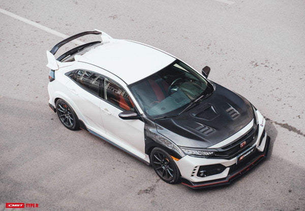 Honda Civic Type-R FK8 2017-2021 & Civic 10th Gen FC1/2/3/4/5/6/FK7 2017-2021 with Aftermarket Parts - V1 Style Front Grill & Eyelid Carbon Fiber/FRP from CMST Tuning 