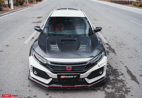 Honda Civic Type-R FK8 2017-2021 & Civic 10th Gen FC1/2/3/4/5/6/FK7 2017-2021 with Aftermarket Parts - V1 Style Front Grill & Eyelid Carbon Fiber/FRP from CMST Tuning 