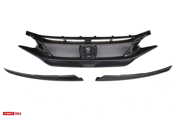 Honda Civic Type-R FK8 2017-2021 & Civic 10th Gen FC1/2/3/4/5/6/FK7 2017-2021 with Aftermarket Parts - V1 Style Front Grill & Eyelid Carbon Fiber/FRP from CMST Tuning 