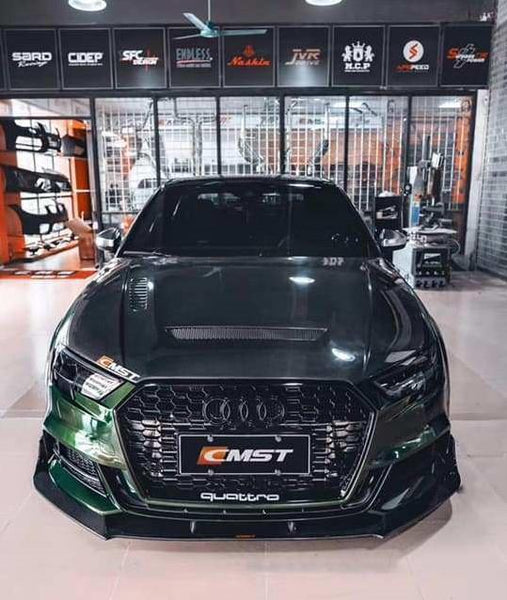 Audi S3 A3 S-line (with s-line bumper,does not fit base model) 8V.5 2017 2018 2019 2020 with Aftermarket Parts - Front Lip Carbon Fiber from CMST Tuning