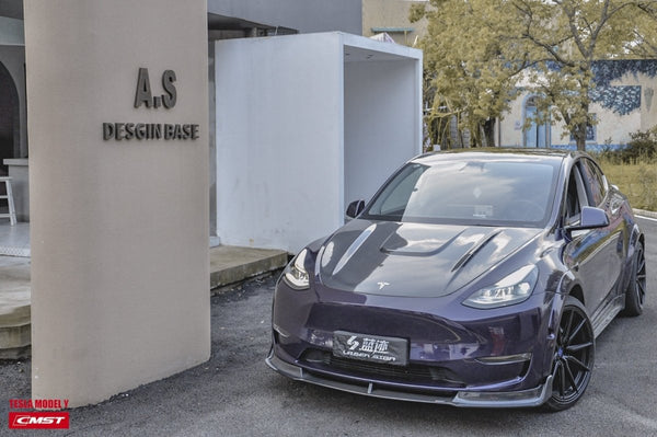 Tesla Model Y Performance AWD Long Range RWD Standard 2020-ON with Aftermarket Parts - V1 Style Front Lip Splitter Carbon Fiber / FRP from CMST Tuning