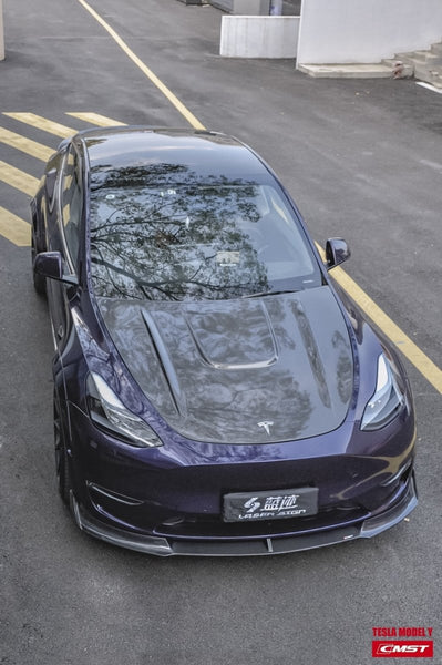 Tesla Model Y Performance AWD Long Range RWD Standard 2020-ON with Aftermarket Parts - V1 Style Front Lip Splitter Carbon Fiber / FRP from CMST Tuning