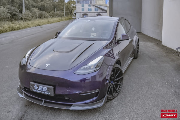 Tesla Model Y Performance AWD Long Range RWD Standard 2020-ON with Aftermarket Parts - V1 Style Front Lip Splitter Carbon Fiber / FRP from CMST Tuning