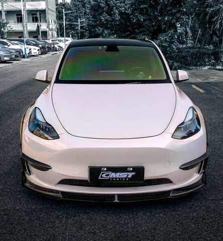 Tesla Model Y Performance AWD Long Range RWD Standard 2020-ON with Aftermarket Parts - V1 Style Front Lip Splitter Carbon Fiber / FRP from CMST Tuning