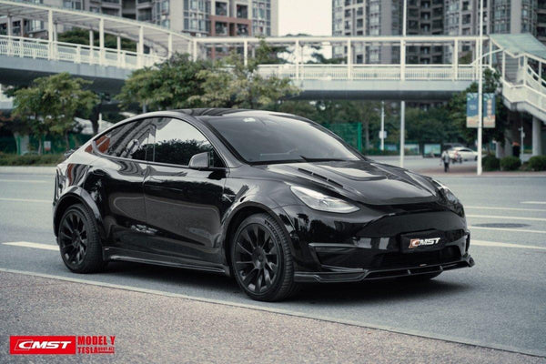 Tesla Model Y Performance AWD Long Range RWD Standard 2020-ON with Aftermarket Parts - V2 Style Front Lip Splitter Carbon Fiber / FRP from CMST Tuning