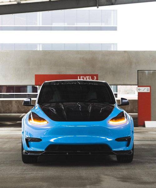 Tesla Model Y Performance AWD Long Range RWD Standard 2020-ON with Aftermarket Parts - V2 Style Front Lip Splitter Carbon Fiber / FRP from CMST Tuning