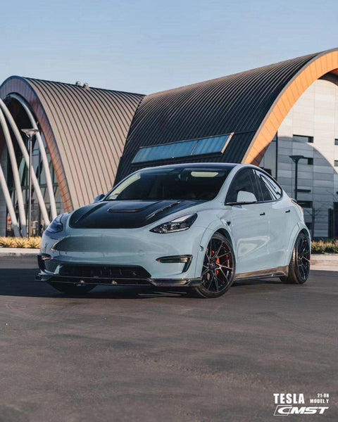 Tesla Model Y Performance AWD Long Range RWD Standard 2020-ON with Aftermarket Parts - V2 Style Front Lip Splitter Carbon Fiber / FRP from CMST Tuning