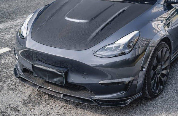 Tesla Model Y Performance AWD Long Range RWD Standard 2020-ON with Aftermarket Parts - V2 Style Front Lip Splitter Carbon Fiber / FRP from CMST Tuning