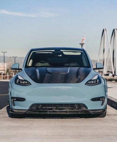 Tesla Model Y Performance AWD Long Range RWD Standard 2020-ON with Aftermarket Parts - V2 Style Front Lip Splitter Carbon Fiber / FRP from CMST Tuning