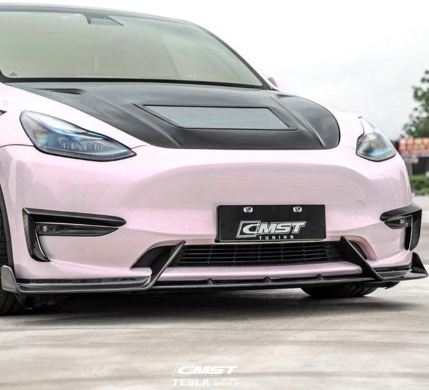 Tesla Model Y Performance AWD Long Range RWD Standard 2020-ON with Aftermarket Parts - V4 Style Front Lip Splitter Carbon Fiber / FRP from CMST Tuning