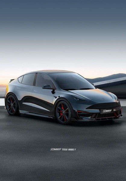 Tesla Model Y Performance AWD Long Range RWD Standard 2020-ON with Aftermarket Parts - V4 Style Front Lip Splitter Carbon Fiber / FRP from CMST Tuning