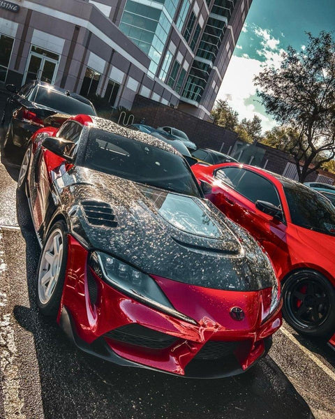 Toyota Supra MK5 A90 A91 3.0 2.0 2020-ON with Aftermarket Parts - V2 Tempered Glass Clearview Style Hood Bonnet Carbon Fiber / FRP from CMST Tuning