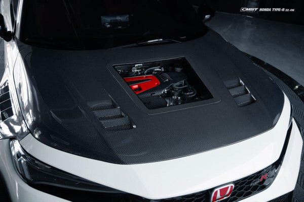 Honda Civic Type-R FL5 2023-ON with Aftermarket Parts - V2 Clearview Glass Style Carbon Fiber / FRP Hood Bonnet from CMST Tuning