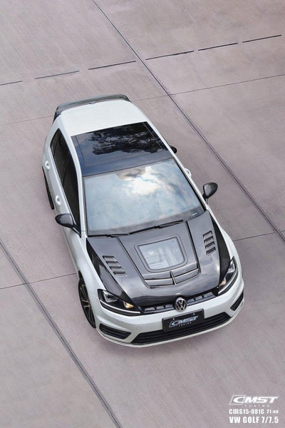 Volkswagen Golf R GTI Base MK7 MK7.5 2015-2021 with Aftermarket Parts - V3 Clearview Glass Style Hood Bonnet Carbon Fiber / FRP from CMST Tuning