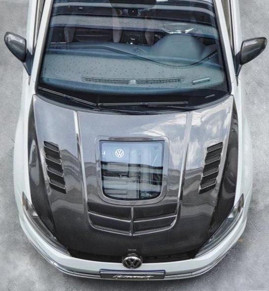 Volkswagen Golf R GTI Base MK7 MK7.5 2015-2021 with Aftermarket Parts - V3 Clearview Glass Style Hood Bonnet Carbon Fiber / FRP from CMST Tuning