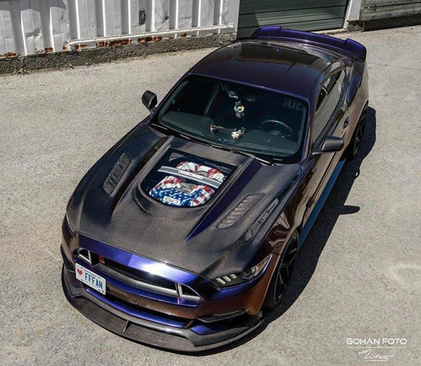 Ford Mustang GT 5.0 V6 3.6 Ecoboost 2.3 S550.1 2015-2017 with Aftermarket Parts - Clearview Glass Style Hood Bonnet Carbon Fiber / FRP from CMST Tuning
