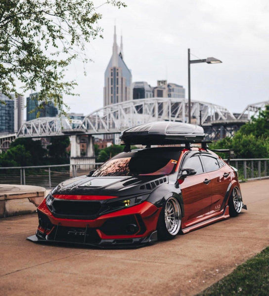 Honda Civic Type-R FK8 2017-2021 & Civic 10th Gen FC1 FC2 FC5 FC6 2016-2021 & Civic 10th Gen FC3 FC4 FK7 2017-2021 with Aftermarket Parts - Clearview Glass Style Hood Bonnet Carbon Fiber / FRP from CMST Tuning
