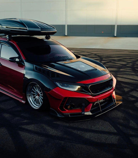 Honda Civic Type-R FK8 2017-2021 & Civic 10th Gen FC1 FC2 FC5 FC6 2016-2021 & Civic 10th Gen FC3 FC4 FK7 2017-2021 with Aftermarket Parts - Clearview Glass Style Hood Bonnet Carbon Fiber / FRP from CMST Tuning
