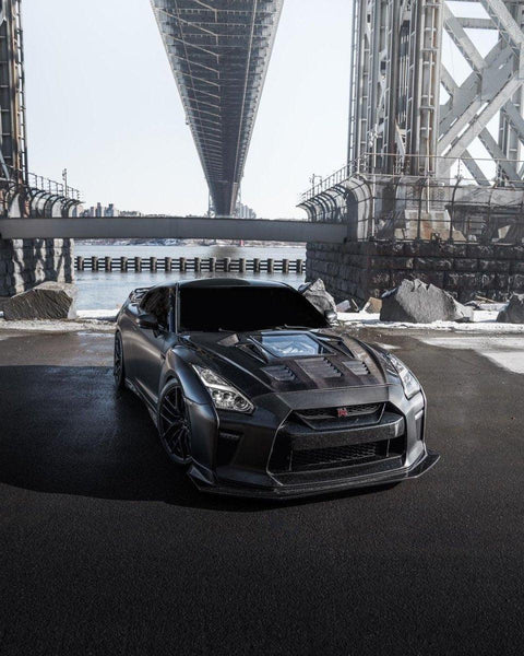 Nissan GTR Nismo T-Spec Premium Pure 2017-2024
(for installation on 2008-2016 vehicles, 2017-2024 front bumper is recommended) with Aftermarket Parts - V2 Tempered Clearview Glass Style Hood Bonnet Carbon Fiber / FRP Hood Bonnet from CMST Tuning
