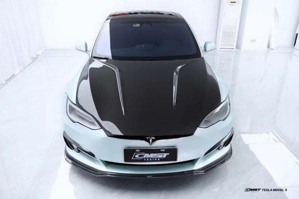 Tesla Model S 2nd Gen late 2016-early 2021 with Aftermarket Parts - Hood Bonnet Carbon Fiber / FRP from CMST Tuning