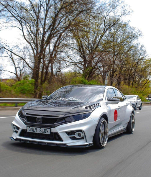 Honda Civic 10th Gen FC1 FC2  FC5 FC6 2016-2021 & FC3 FC4 2017-2021 & Civic 10th Gen FC3 FC4 FK7 2017-2021 with Aftermarket Parts - V1 Vented Style Hood Carbon Fiber / FRP from CMST Tuning
