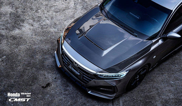 Honda Accord 10th Gen 2018-2022 with Aftermarket Parts - V2 Vented Style Hood Bonnet Carbon Fiber / FRP from CMST Tuning
