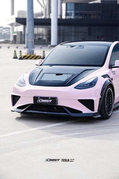 Tesla Model Y Performance AWD Long Range RWD Standard 2020-ON with Aftermarket Parts - V3 Tempered Glass Clearview Style Hood Bonnet Carbon Fiber / FRP from CMST Tuning
