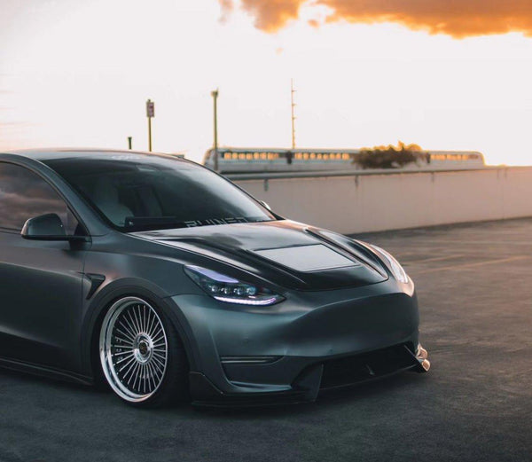 Tesla Model Y Performance AWD Long Range RWD Standard 2020-ON with Aftermarket Parts - V3 Tempered Glass Clearview Style Hood Bonnet Carbon Fiber / FRP from CMST Tuning
