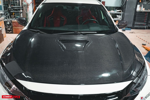 Honda Civic Type-R FK8 2017-2021 with Aftermarket Parts - Vented Style Hood Bonnet Carbon Fiber from CMST Tuning