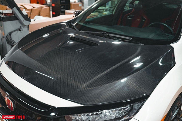 Honda Civic Type-R FK8 2017-2021 with Aftermarket Parts - Vented Style Hood Bonnet Carbon Fiber from CMST Tuning