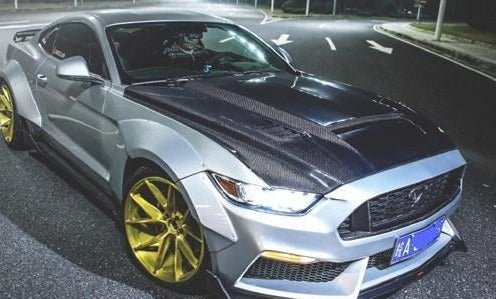 Ford Mustang GT 5.0 V6 3.6 Ecoboost 2.3 S550.1 2015-2017 with Aftermarket Parts - V1 Vented Style Hood Bonnet Carbon Fiber / FRP from CMST Tuning
