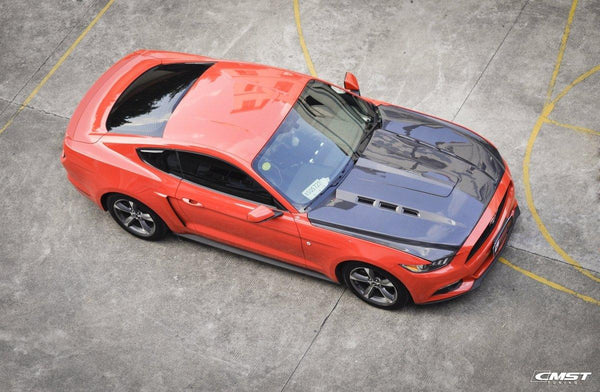 Ford Mustang GT 5.0 V6 3.6 Ecoboost 2.3 S550.1 2015-2017 with Aftermarket Parts - V2 Vented Style Hood Bonnet Carbon Fiber / FRP from CMST Tuning 
