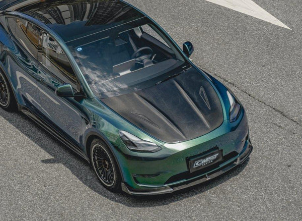 Tesla Model Y Performance AWD Long Range RWD Standard 2020-ON with Aftermarket Parts - V2 Style Hood Bonnet Carbon Fiber / FRP from CMST Tuning
