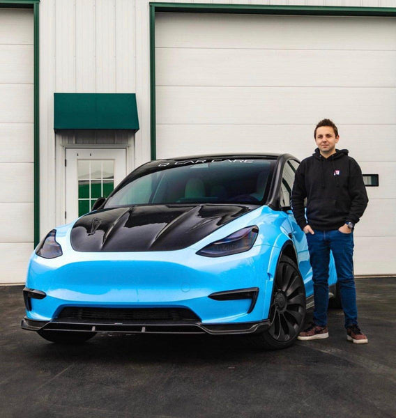 Tesla Model Y Performance AWD Long Range RWD Standard 2020-ON with Aftermarket Parts - V2 Style Hood Bonnet Carbon Fiber / FRP from CMST Tuning
